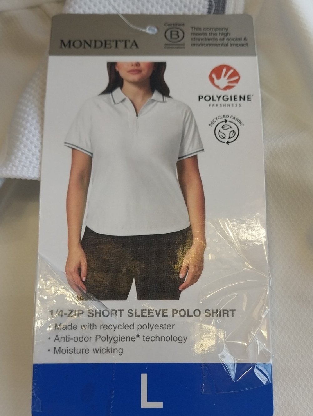 Mondetta NWT 1/4 Zip Short Sleeve Polo Shirt Size Large White Moisture Wicking